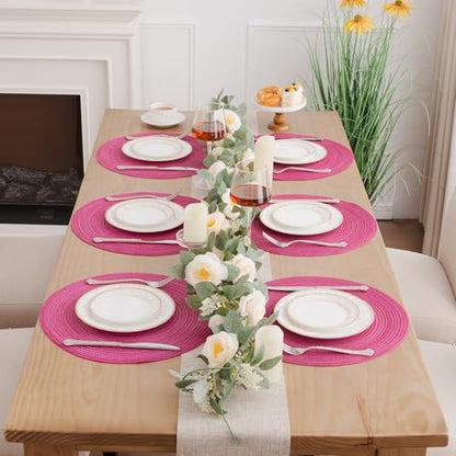 SHACOS Round Placemats Set of 8 Braided Cotton Polyester Table Placemat 15 inch Circle Place Mats for Kitchen Dining Table Holiday Party (Hot Pink, 8) - color: Hot Pink, size: Set of 8