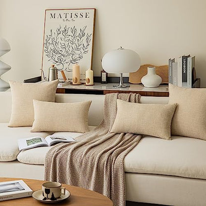 Kevin Textile Textural Faux Linen Throw Pillow Covers Shams for Couch, Farmhouse Cushion Case Invisible Zipper, 18 x 18-Inch (2 Pcs, Cream Beige) - color: Cream Beige, size: 18" x 18" (Pack of 2)