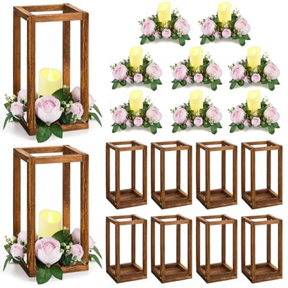 30 Pcs Wedding Lantern Centerpiece with Candle Holders, Light Pink Flower - color: Light Pink Flower