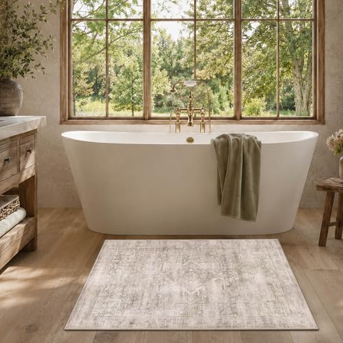 2x3 Washable Boho Entryway Area Rug Light Beige Non-Slip Door Mat - color: Light Beige, size: 2' x 3' (Rectangular)