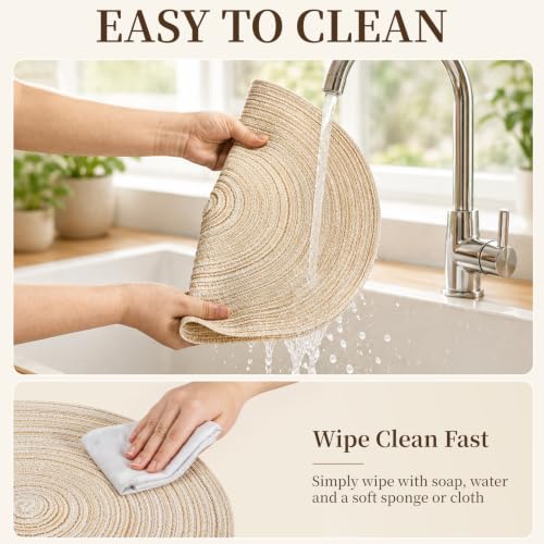 TaroKitc 15 inch Round Placemats Set of 6, Beige - color: Beige