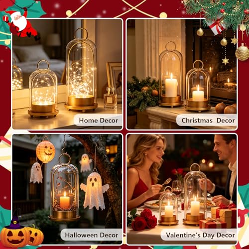 5"&4" Hurricane Glass Candle Holder Set - Hanging Pillar Candle Lantern with Glass Chimney, Metal Frame for Wedding Centerpieces Dining Table Mantel Holiday Home Decor