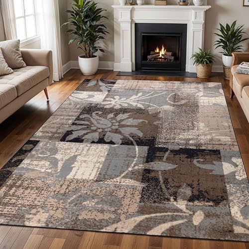 SUPERIOR Indoor Area Rug, Plush Carpet Cover, for Kids or Pets, Hallway, Entryway, Living Room, Dining, Bedroom, Office, Kitchen, Modern Floral Patchwork Decor, Pastiche Collection, 12' x 18', Beige - color: Beige, size: 12' x 18' (Rectangular)