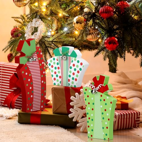 3 Pcs Christmas Table Decoration Whimsical Red Green Wooden Gift Box Sign - style: Whimsical