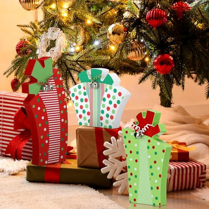 3 Pcs Christmas Table Decoration Whimsical Red Green Wooden Gift Box Sign - style: Whimsical
