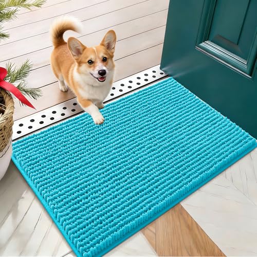 OLANLY Dog Door Mat for Muddy Paws 24x16, Extra Absorbent Chenille Mud Mat - color: Aqua Blue, size: 24" X 16"