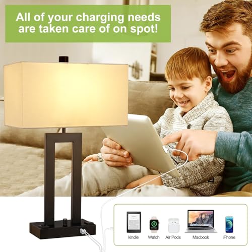 22" Table Lamps for Bedroom, Modern Bedside Lamps with Charging Ports - color: White
