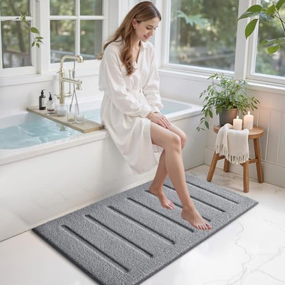 LUMI Large Bathroom Rugs Soft Absorbent, Non Slip Bath Mat 24x43, Grey - color: Grey, size: 24" X 43"