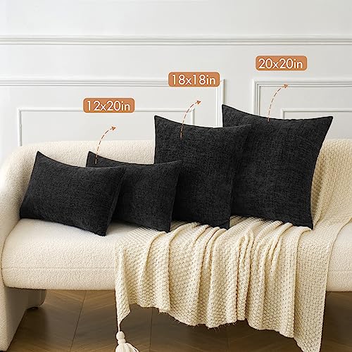 MIULEE Soft Chenille Throw Pillow Covers Black 16x16 Inch Pack of 2 - color: Black, size: 16" x 16" (Pack of 2)