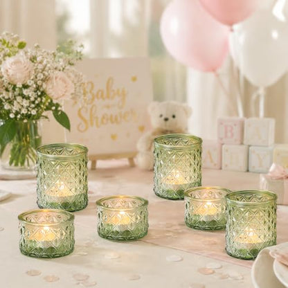 36 Pack Votive Candle Holders, Green Glass Tea Light Candle Holders - color: Green