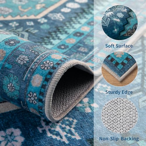 Ciicool 2x3ft Small Area Rug,Washable Boho Thin Mat for Entryway Kitchen - color: Teal, size: 2' X 3' (Rectangular)
