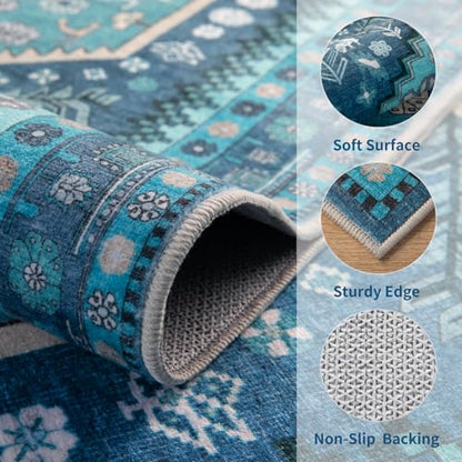 Ciicool 2x3ft Small Area Rug,Washable Boho Thin Mat for Entryway Kitchen - color: Teal, size: 2' X 3' (Rectangular)