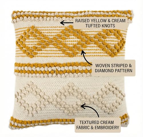 TreeWool 100% Cotton Woven Throw Pillow Cover (Pack of 1, 18" x 18", Yellow) - color: Yellow