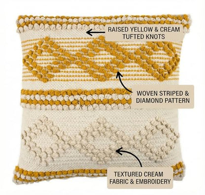 TreeWool 100% Cotton Woven Throw Pillow Cover (Pack of 1, 18" x 18", Yellow) - color: Yellow
