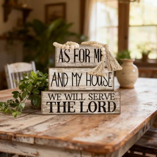 Yuntau 4 Pcs Farmhouse Christian Table Decor Stacked Wooden Block Sign - style: Bible Verse