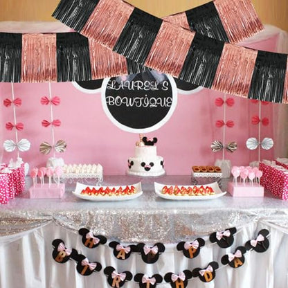BEISHIDA Black Rose Fringe Garland Banner 30ft Wall Tinsel Foil Streamers - color: Black Rose