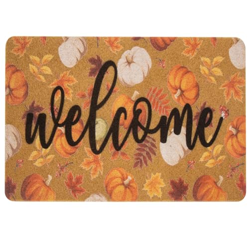 IZUS Fall Hello-Pumpkin Welcome-Doormats Outdoor-Entrance Autumn Harvest-Festival Non-Slip Frontdoor Mat 17x29inch - color: Harvest Pumpkin