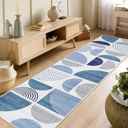 MUJOO Runner Rug Washable,Blue 2x8 Area Rugs Non Slip Modern Abstract - color: Blue and Grey, size: 2' x 8' (Rectangular)
