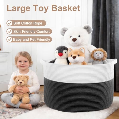 105L Large Blanket Basket Storage with Handles - White & Black - color: Black & White, size: 105L