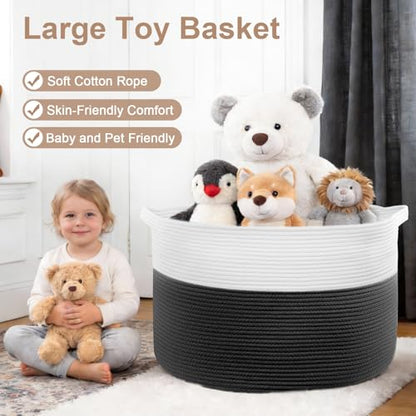 105L Large Blanket Basket Storage with Handles - White & Black - color: Black & White, size: 105L