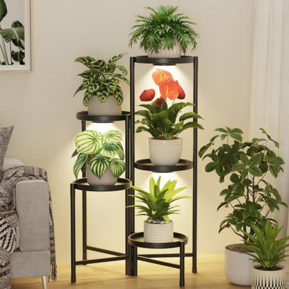 LASZOLA Plant Stand Indoor 10 Inch Large Tray With Lights, 5 Tier Black - color: Black with Light, size: 5 Tier