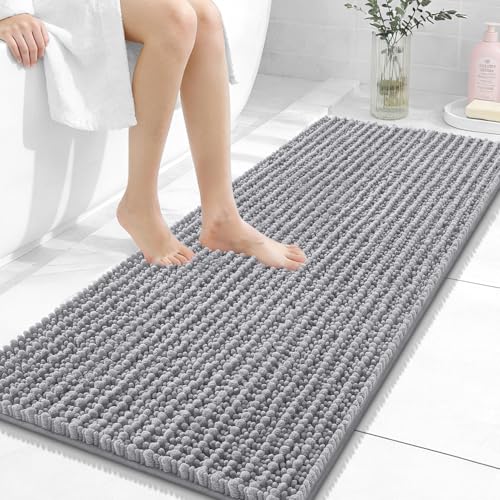 OLANLY Bathroom Runner Rugs 47x20, Thick Soft Absorbent Chenille Bath Rugs - color: Grey, size: 47" x 20"