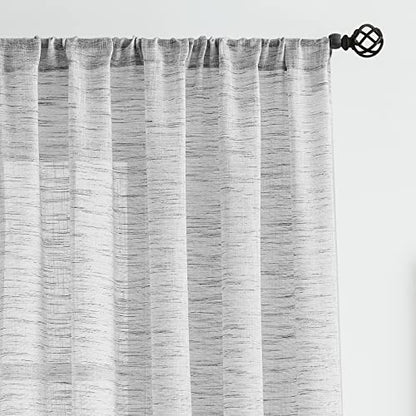 Semi Sheer Curtains Grey Faux Linen Textured Small Window Panels 52x45" 2pk - color: Soft Grey - Rod Pocket, size: 52"W x 45"L (Pack of 2)