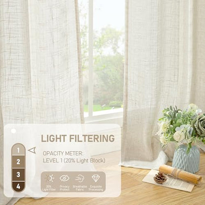 LAMIT 54 inches Long Semi Sheer Linen Curtains 2 Panels, Cream Ivory - color: Natural, size: 38"W x 54"L (Pack of 2)