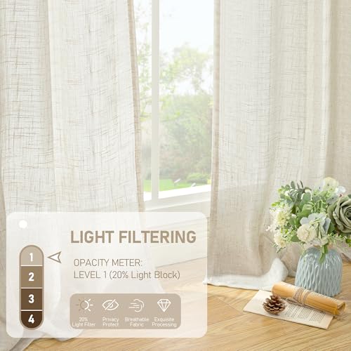 LAMIT Natural Semi Sheer Linen Curtains 60 Inch for Bedroom, 2 Panels - color: Natural, size: 34"W x 60"L (Pack of 2)