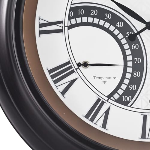 ANDY STAR 24 Inch Outdoor Clocks Waterproof,Large Outdoor Wall Clocks for Patio with Thermometer, Weatherproof Illuminated Clock Battery Operated with Thermometer&Hygrometer,Oil Rubbed Bronze Black - color: Oil Rubbed Bronze