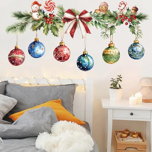 Merry Christmas Wall Decals Hanging Xmas Ball Wall Stickers Window Decor