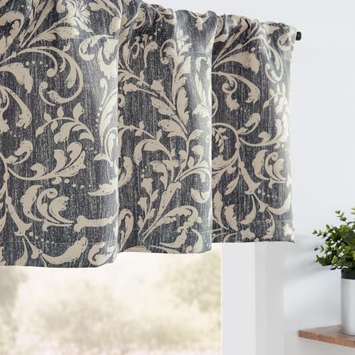 jinchan Floral Kitchen Window Valance Dusty Blue Farmhouse 16 Inch 1 Panel - color: Vintage Softshade Dusty Blue, size: 52"W x 16"L (Pack of 1)