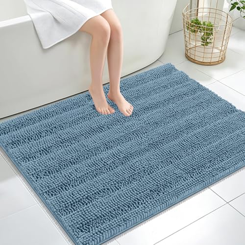 OLANLY Thick Large Bathroom Rugs 40x32, Soft Chenille Bath Rugs, Airy Blue - color: Airy Blue, size: 40" X 32"