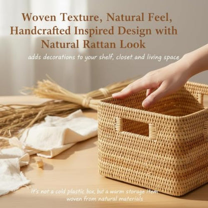 Rattan Storage Basket with Lid – 18×12×7 inch for Home - size: 18"×12"×7"