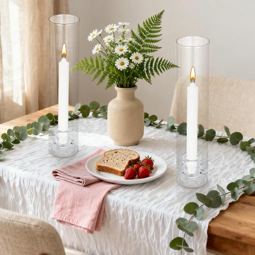 Garvee 6-Pack Glass Hurricane Candle Holders, 12" Tall Clear Candleholder Chimney Tube, 2.2" Taper Candlestick Holder with Cylinder Sleeves for Wedding Christmas Birthday Decor