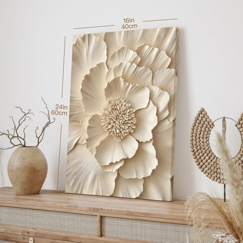 Hianan Wrapped Canvas Neutral Beige Botanical Wall Art Set of 3, 16x24 in - color: Beige, size: 24"L x 16"W