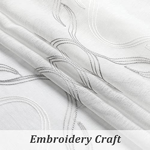 VISIONTEX Grey and White Sheer Curtains Moroccan Embroidered 84 Inches - color: A-grey, size: 54"W x 84"L (Pack of 2)