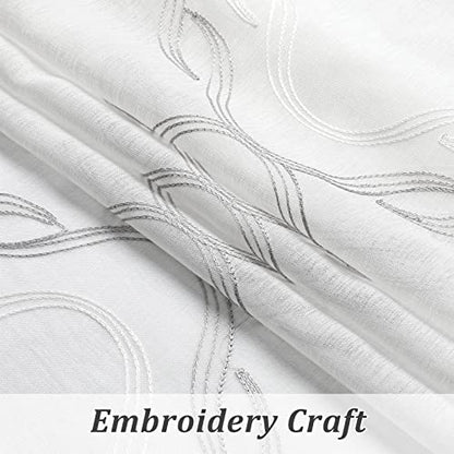 VISIONTEX Grey and White Sheer Curtains Moroccan Embroidered 63 Inches - color: A-grey, size: 54"W x 63"L (Pack of 2)
