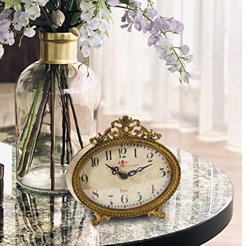 Creative Co-Op Distressed Pewter Mantel Clock, Gold Finish - color: Gold