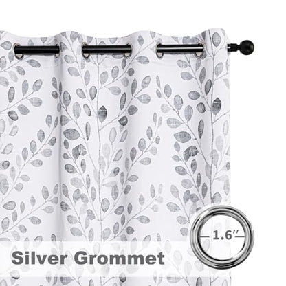 MYSKY HOME Grey Printed Curtains 84 Inch Length 2 Panels for Living Room - color: Leaf-grey, size: 52"W x 84"L (Pack of 2)