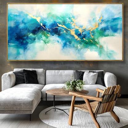 liysawg Wall Art Abstract Canvas Painting Green Blue and Gold 24"x48" - color: Abstract 11, size: 48"L x 24"W