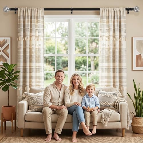 Curtain Rod 36-60 Inch, Boho Black 1 Inch Curtain Rods for Windows - color: Black, size: 36''-60'' (1 Pack)