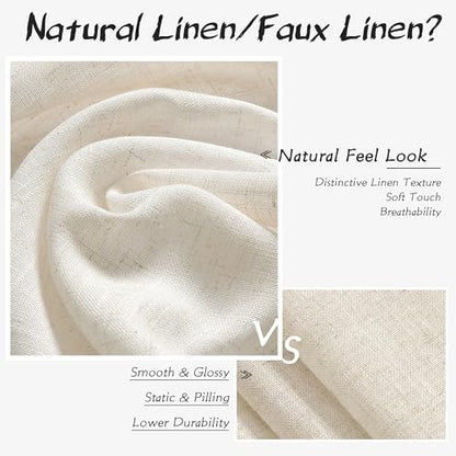 Joywell Linen Curtains 63 Inches Long for Living Room Hook Belt Cream - color: Natural, size: 52"W x 63"L (Pack of 2)
