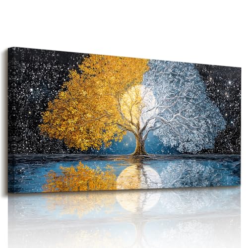 crmotu Modern Oversized Wall Art, Abstract Landscape Wall Pictures 29"x57" - color: Gold and Blue, size: 57"L x 29"W