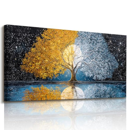 crmotu Modern Oversized Wall Art, Abstract Landscape Wall Pictures 29"x57" - color: Gold and Blue, size: 57"L x 29"W