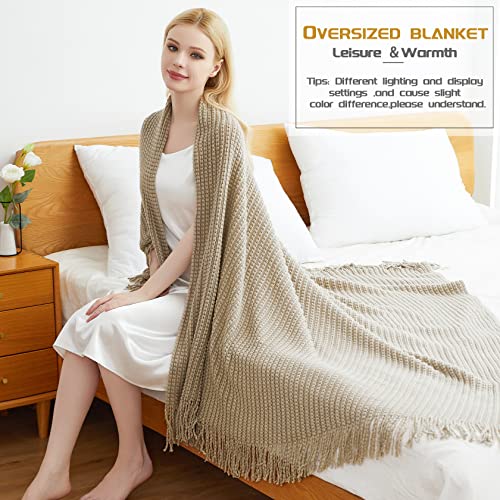 Blagic Knit Throw Blanket for Couch and Bed with Tassels,Camel, 50"x60" - color: I-camel, size: 50 × 60 in