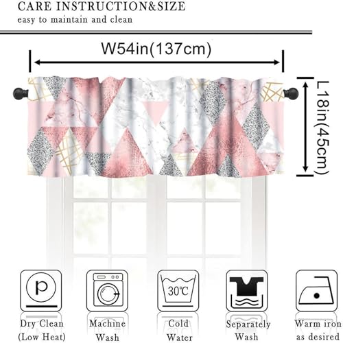 Pink Marble Valance, Abstract Geometric Gold Silver Glitter Lines Modern Luxury Triangles Print Blackout Window Valance for Kitchen Cafe Girls Bedroom, 54x18inch - color: Marble-20