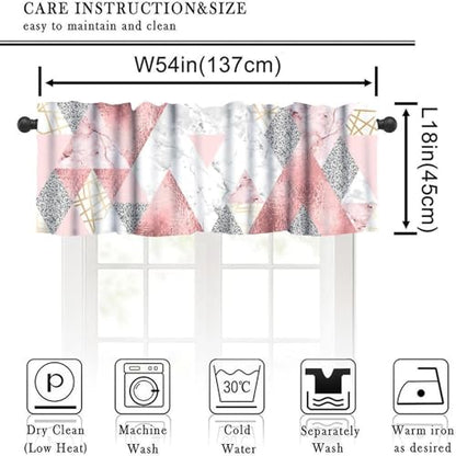 Pink Marble Valance, Abstract Geometric Gold Silver Glitter Lines Modern Luxury Triangles Print Blackout Window Valance for Kitchen Cafe Girls Bedroom, 54x18inch - color: Marble-20