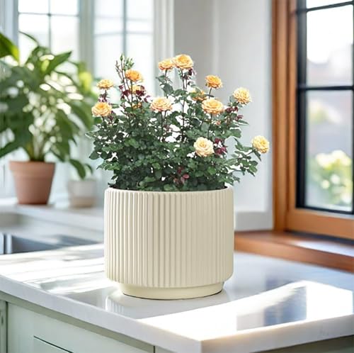 Ceramic 4.9+6.3 inch Planters, Modern Home and Office Flowerpot, Indoor and Outdoor Flowerpot with Drainage Hole (Light Yellow) - color: Light Yellow