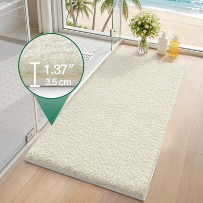 LUMI Non Slip Bathroom Rug, High Pile Absorbent Washable, Cream, 24x36 - color: Cream, size: 24"x36"